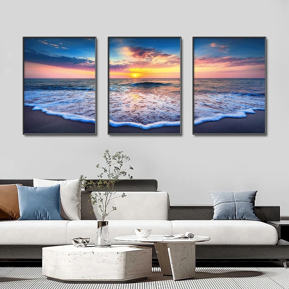 3 Pcs Nature Landscape Sunset Wall Art Sunrise Lake Skyline Triptych Diy Diamond Painting Full Mosaic Diamond Embroidery