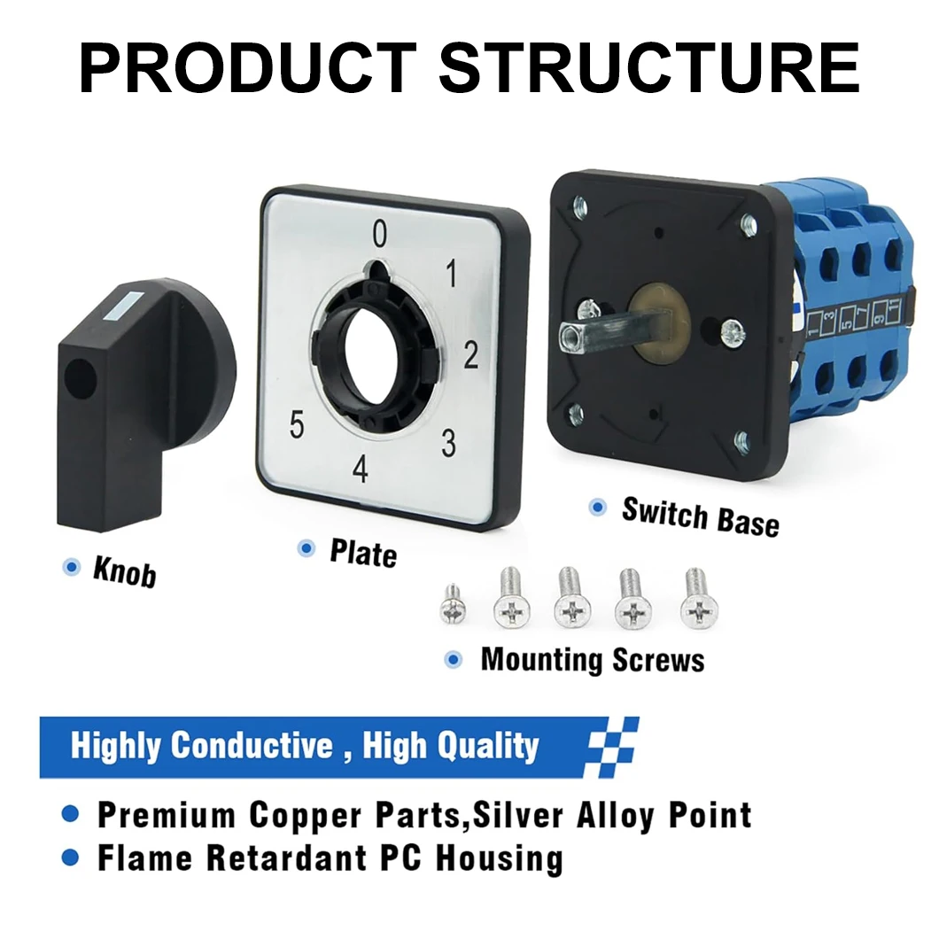 ABILKEEN 0-1-2-3-4-5 Six Gears Rotary Knob Changeover Switch MAX.440V 20A 12Pin Terminal Latching Rotary Changeover Switch