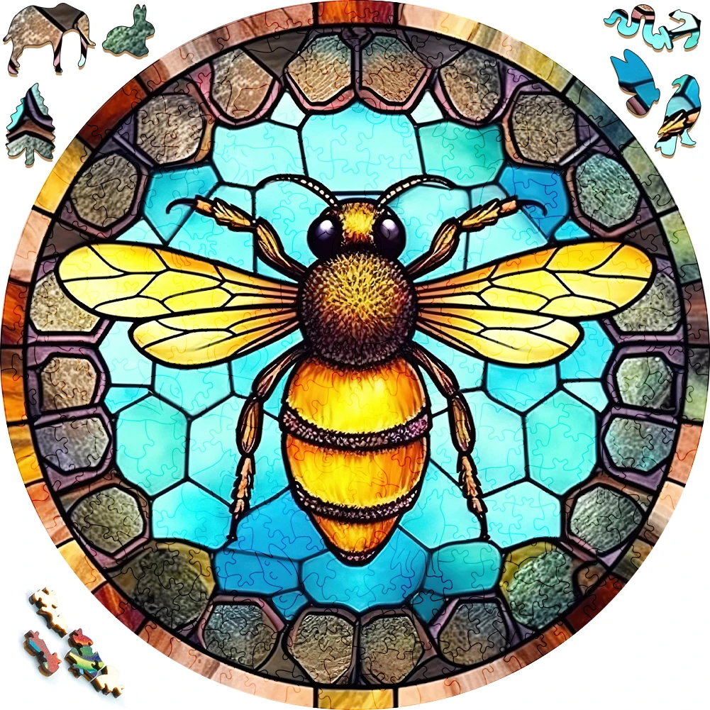 

Mysterious Wooden Puzzle Painted Bee Funny Toy Animal Wood Puzzles Smart Games Round Shaped Jigsaw Puzzle Best Gift For Adults