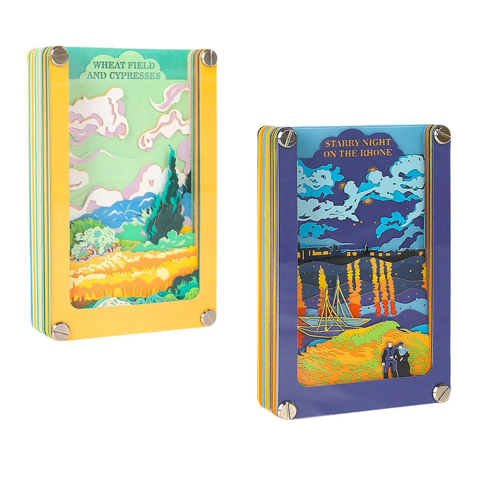 Oil Painting 3D Memo Pad Ornament Notes Desk Practical Paper Card Notepad Pen Holder for Apartment Office Souvenir Cafe Home