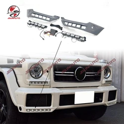 For G Class W463 Auto Exterior Front Bumper Lips With Led PP Bumper Splitters Flap For G Wagon G63 G500 G350 Front Diffuser Kit