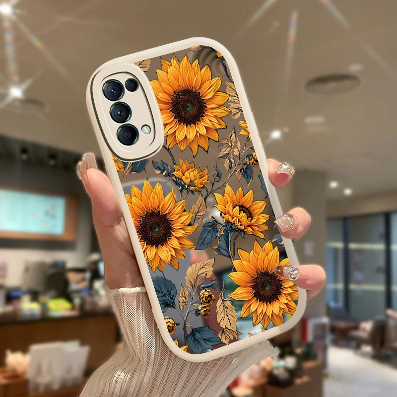 Soft Phone Case For OPPO F19 F21 Pro 5G F23 Sunflower Pattern Silicone Cover For OPPO F11 F9 F19S F19 Pro Mirror Girly Covers