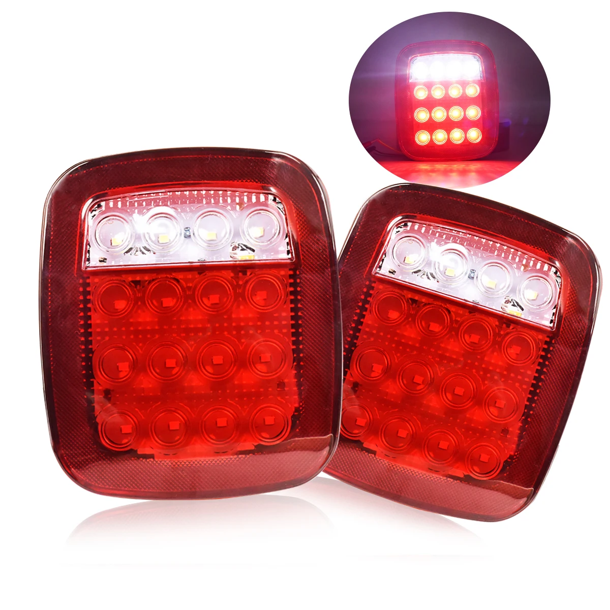 2 قطعة LED الذيل 12 فولت/24 فولت مصباح خلفي متعدد الوظائف (الفرامل عكس الضباب الخفيف 3 في 1) للشاحنة/SUV/المقطورة