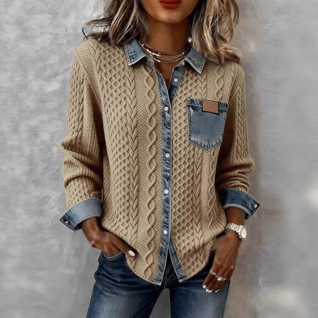 여성 의류 가을 긴 소매 라펠 패치워크 가을 겨울 다용도 가디건 재킷 여성용 신상 패션 재킷