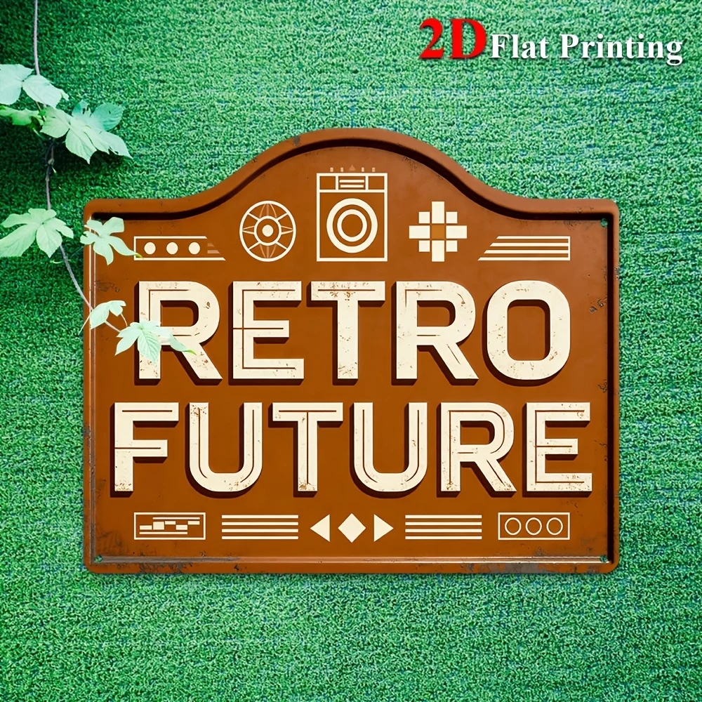 Home Office Icon - 2D Flat, 1pc Vintage Futuristic Metal