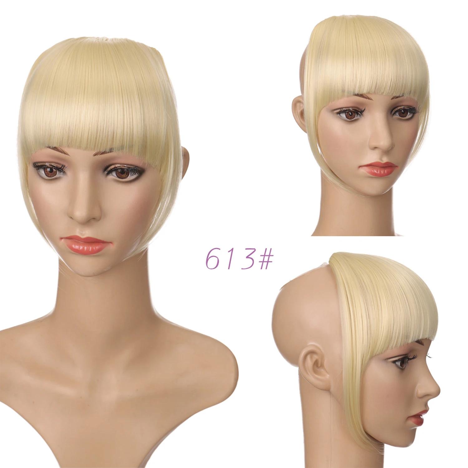 Synthetisch dameshaar Korte rechte stompe pony Natuurlijke nep-valse haarclip-in haarstukken voor zwarte hittebestendige vezels - afbeelding 1