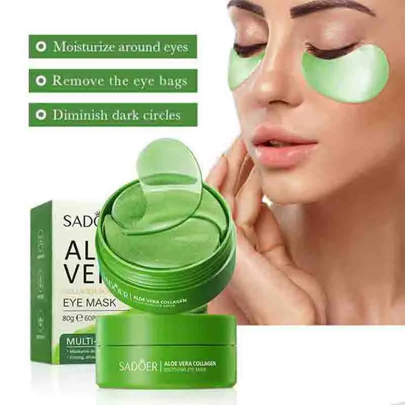 Mascarilla de colágeno de Aloe Vera para ojos, 60 uds., eliminación de ojeras, bolsas para ojos, parches hidratantes reafirmantes para ojos,