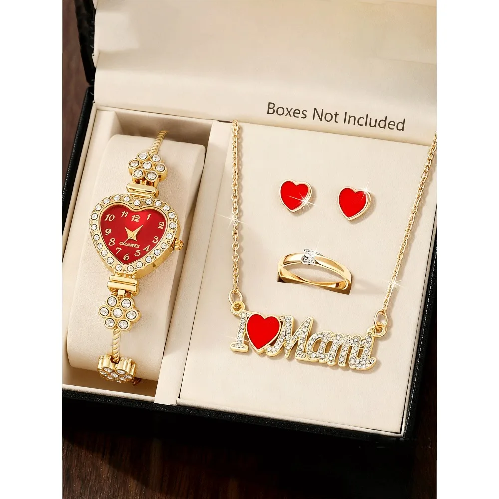 Flower shaped diamond inlaid heart-shaped women's watch, niche fashion, female student bracelet, quartz watch set
