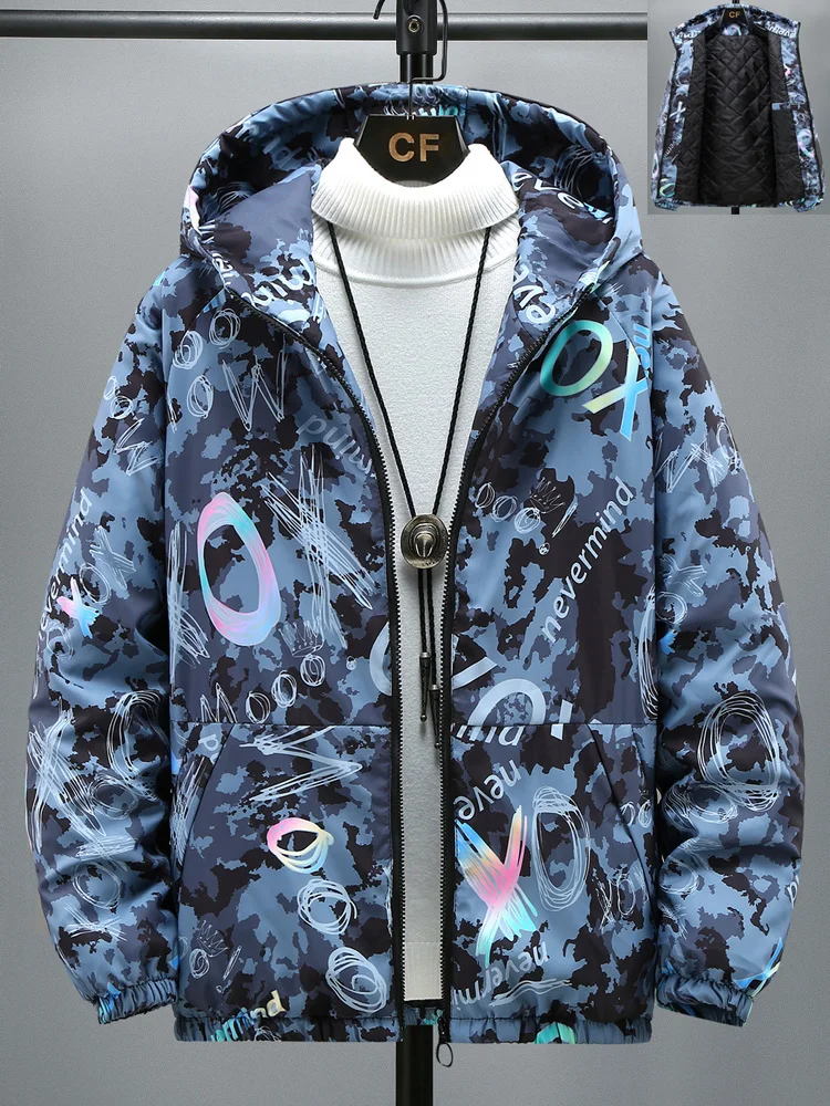 

Men's Winter Cotton Jaet Trendy Men's Clothing plus Size Camouflage Hooded Warmth Thiened Cotton Men's Coat