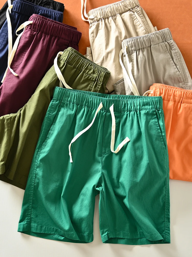 

Washed Pure Cotton Loose Casual Sporty Five-Quarter Shorts Beach Pants for Men Summer Youth Active Style Thin Lightweight