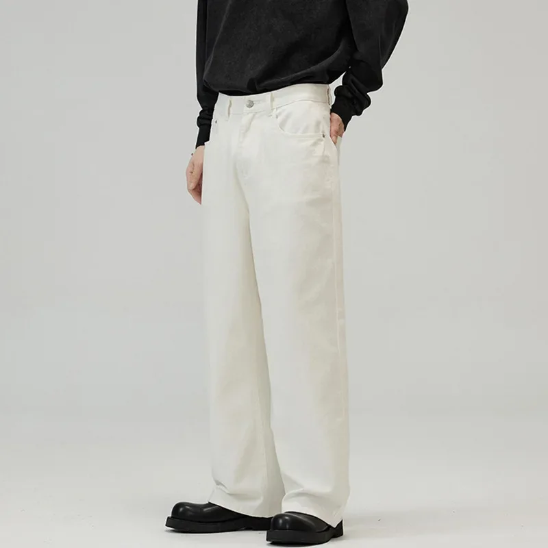 Men's Solid Color Simple Basic Daily Casual Trendy Wide Leg Straight Denim Trousers 2026 New Fashion Male Jeans Pants Clothes