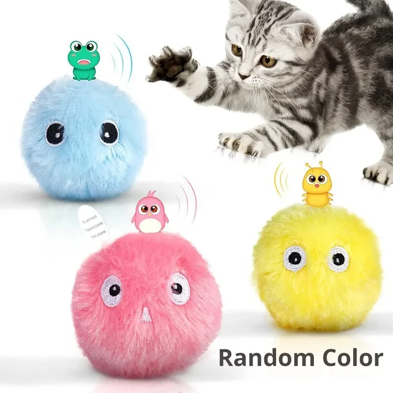 Juguete automático para gatos con sonidos de ladridos aleatorios, pelota de peluche interactiva para aliviar el aburrimiento y hacer ejercicio, regalo eléctrico para mascotas