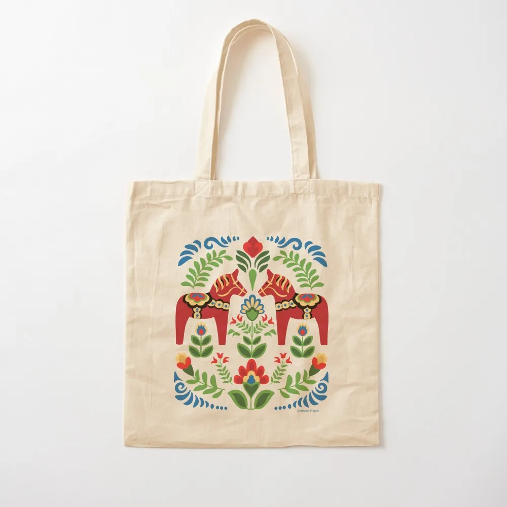 Swedish Dala Horses Red Tote Bag Custom bag Canvas bag Handbags women Shopper