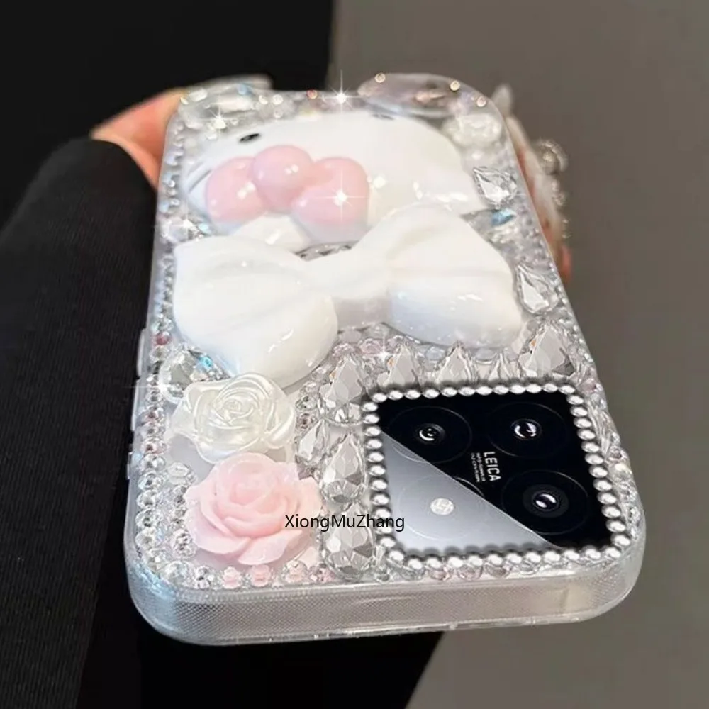 Diamant-Sanrio-Handyhülle für Redmi 12 12C 13C 14C 15 15C 15A A5 Redmi Note 15 14 Pro Plus 13 12 11 Pro Hello Kitty Cover mit Kette – Detail 4