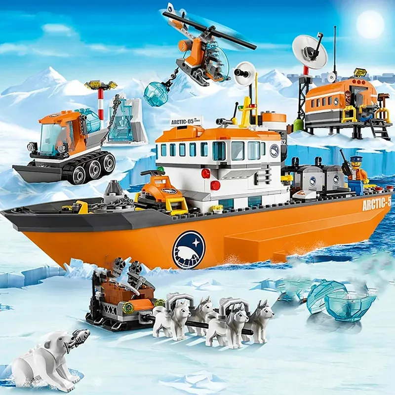 Adequado para série urbana exploração polar oceano ártico blocos de construção de navio gigante brinquedos de montagem infantil presentes de natal