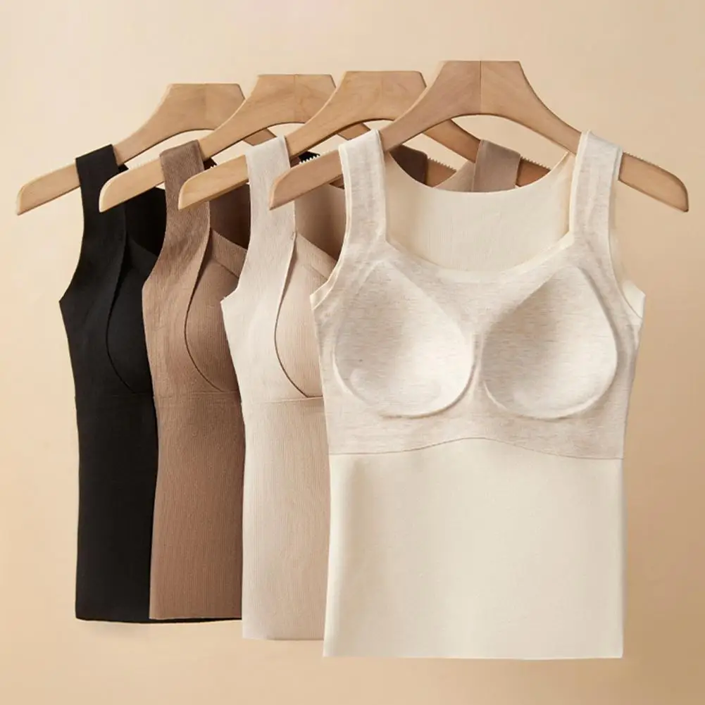 Women Thermal Tank Top Built-in Bra Fleece Lined Warm Base Layer Tunic Camisole Undershirt Thermal Underwear VestWinter Clothing