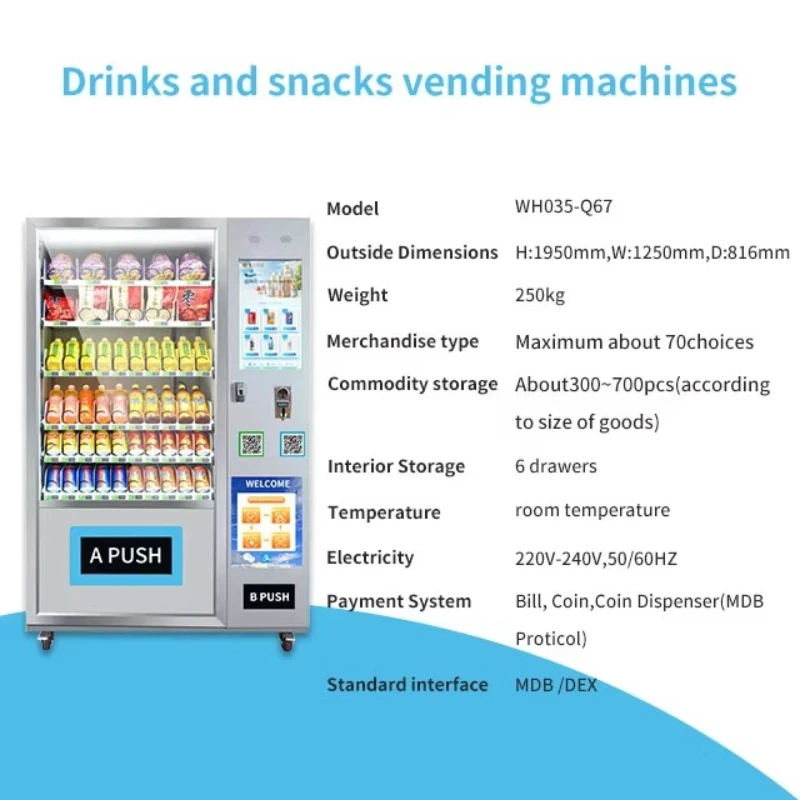 Intelligent Beverage Vending Machine Automatic Snack Food Combo Dispenser Commercial Retail Kiosk Cabinet