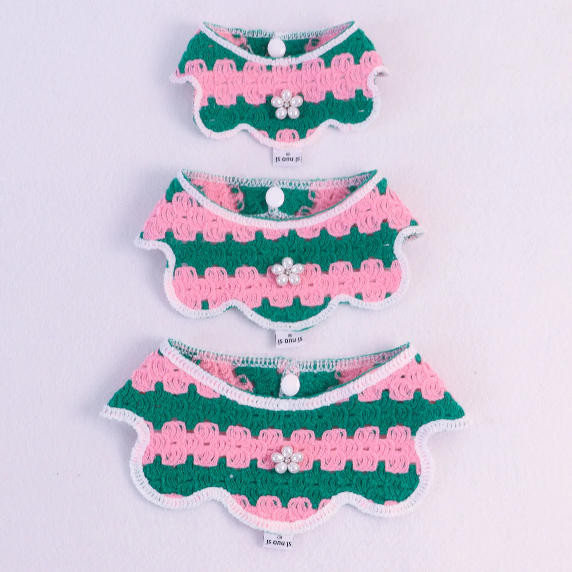 1 Pc Cute Striped Pet Bib Pearl Decor Lace Collar Dogs & Cats Neck Scarf Christmas Photo Dress‑up Accessory