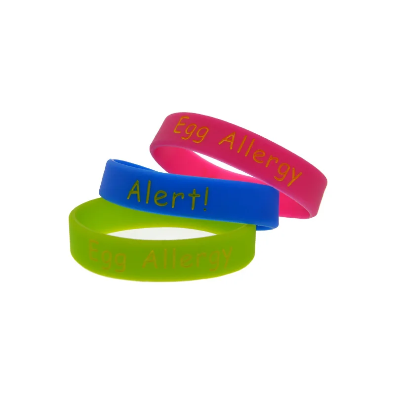 50 Pcs Small Size Alert Egg Allergy Silicone Bracelet Medical Rubber Wristband for Daily Allergy Protection