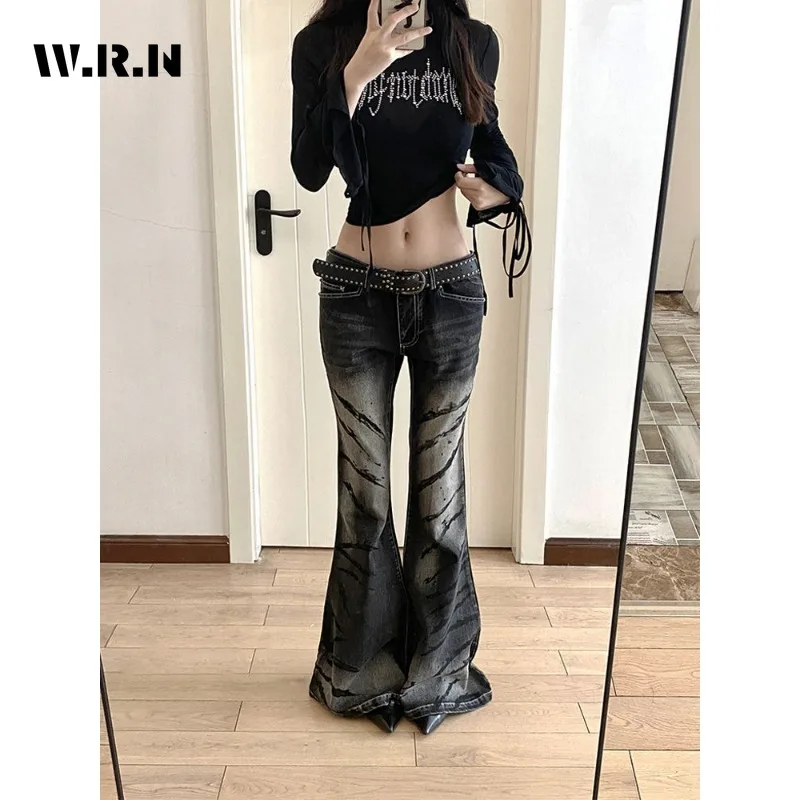 

Dark Goth Style High Waist Flared Jeans Sheath Kpop Hight Street Pants Women's Vintage Slim Retro Y2K Mop Denim Trouser