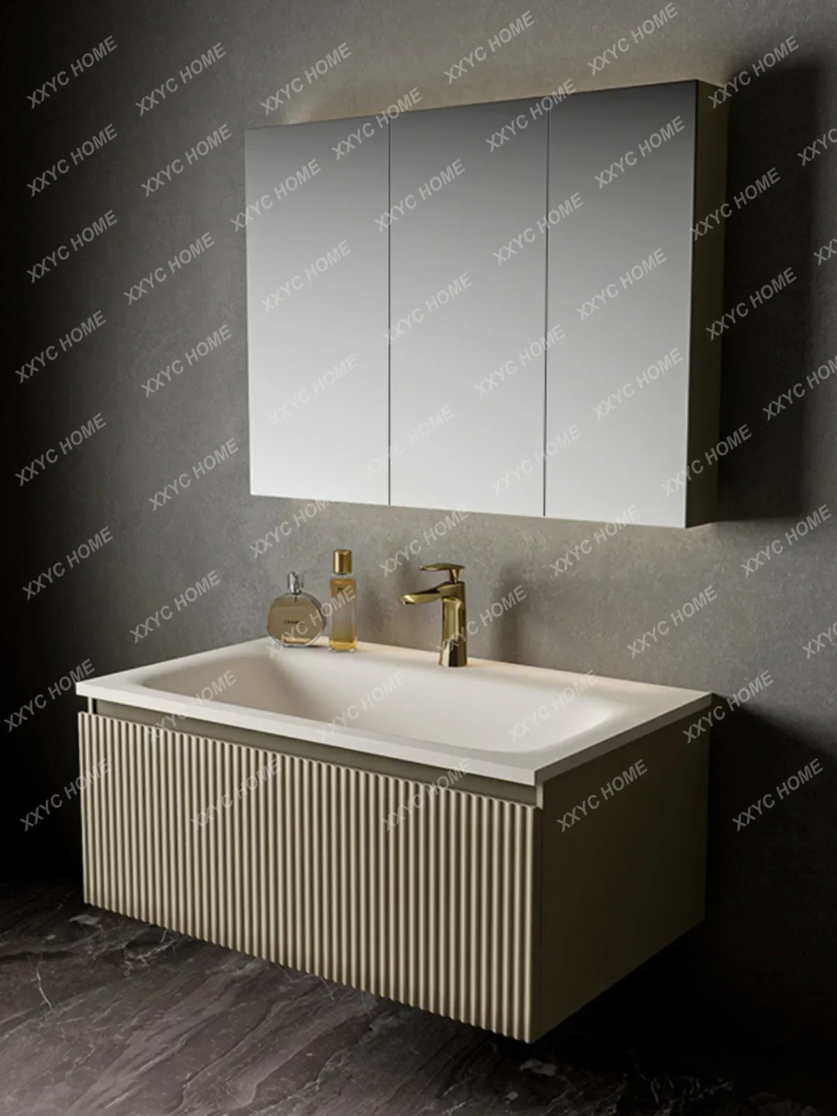 Waterproof solid wood bathroom cabinet ceramic integrated basin French bathroom washstand skin feeling new bathroom