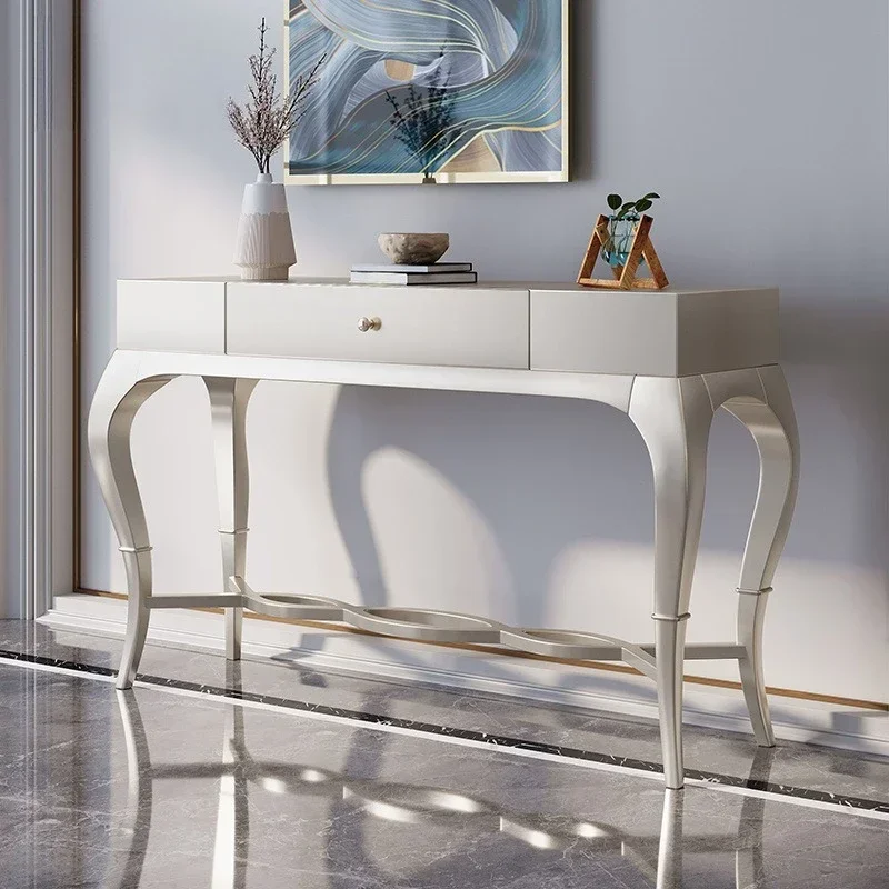 American light luxury entrance table solid wood living room decoration champagne color home end view table modern and simple