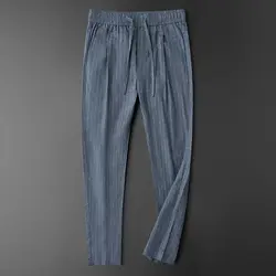 Summer 2024 Ice Silk Boyfriend New Spliced Elasticized High-waisted Drawstring Pocket Fashion Slim Stripe Sports Casual Pants