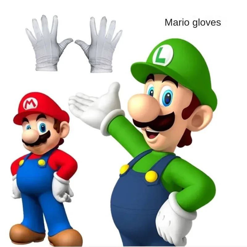 Super Mario Cartoon Cosplay White Gloves Cartoon Cotton Children Adult Dancing Glove for Game Character Halloween Party Gloves