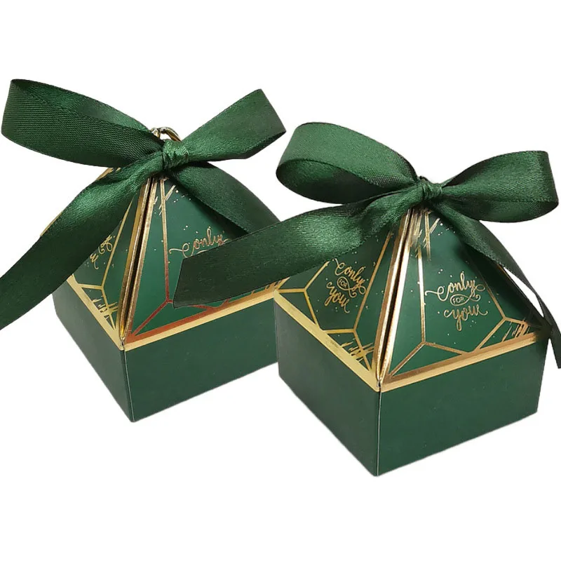 25/50Pcs Edelstein Turm Bronzing Papier Candy Box Mit Band Schokolade Hochzeit Geschenk Verpackung Box Für Baby Dusche event Party Versorgung – Detail 6