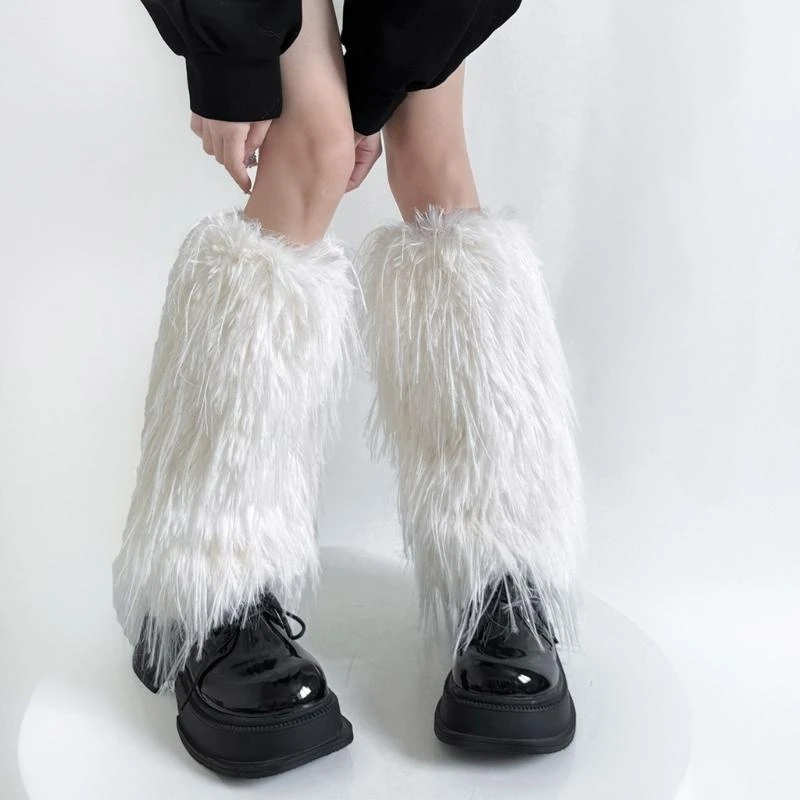 

72XE Fuzzy Faux Furs Leg Warmer Furs Long Boot Cuffs Cover Carnivals Boot Cover