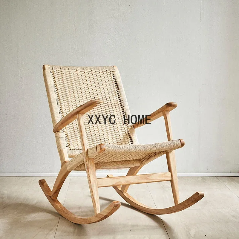 Bed & Breakfast Home Balcone Sedia a dondolo per il tempo libero intrecciata in corda di canapa per adulti Sedia singola sdraiata