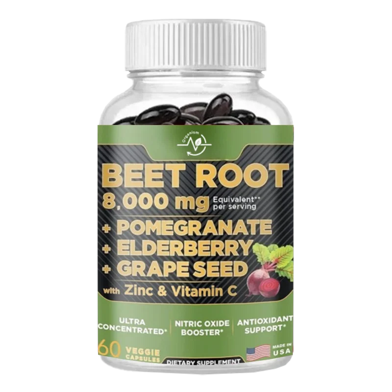 

Beetroot Capsules 1500mg - Vitamin C Zinc, Elderberry, Pomegranate, Grape Seed Extract -60 Capsules