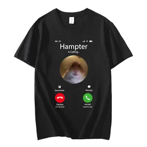 Dank Meme Hamster Staring Front Camera Hampter Calling T-shirt Fashion Cotton Short Sleeve T-shirts Oversized Streetwear Unisex