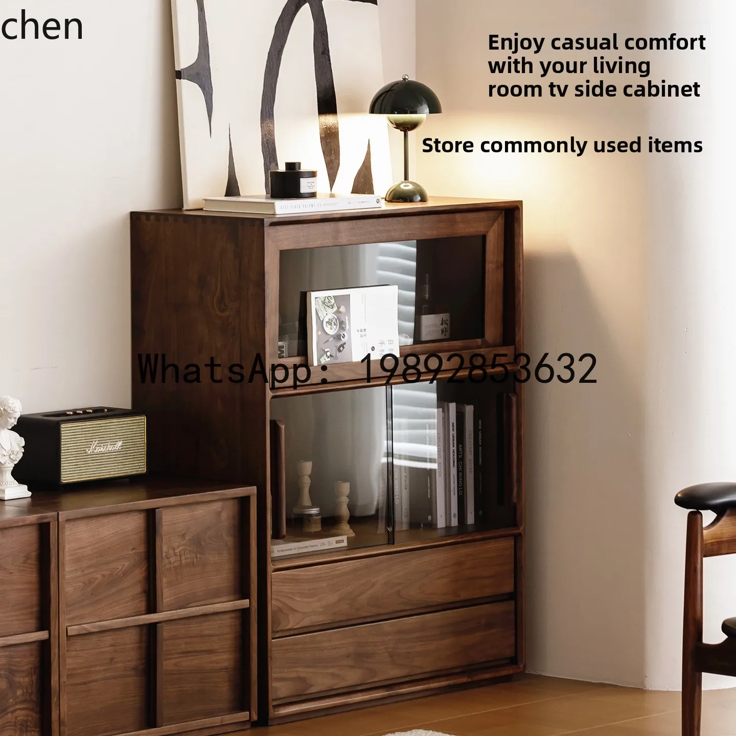 

walnut living room TV side cabinet sofa storage cabinet