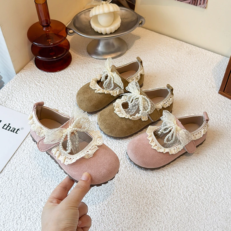 

Детские кожаные туфли для девочек 1-16 лет, цвет хаки, с кружевом и бантом, туфли принцессы, легкие, на все сезоны, детские туфли Ken