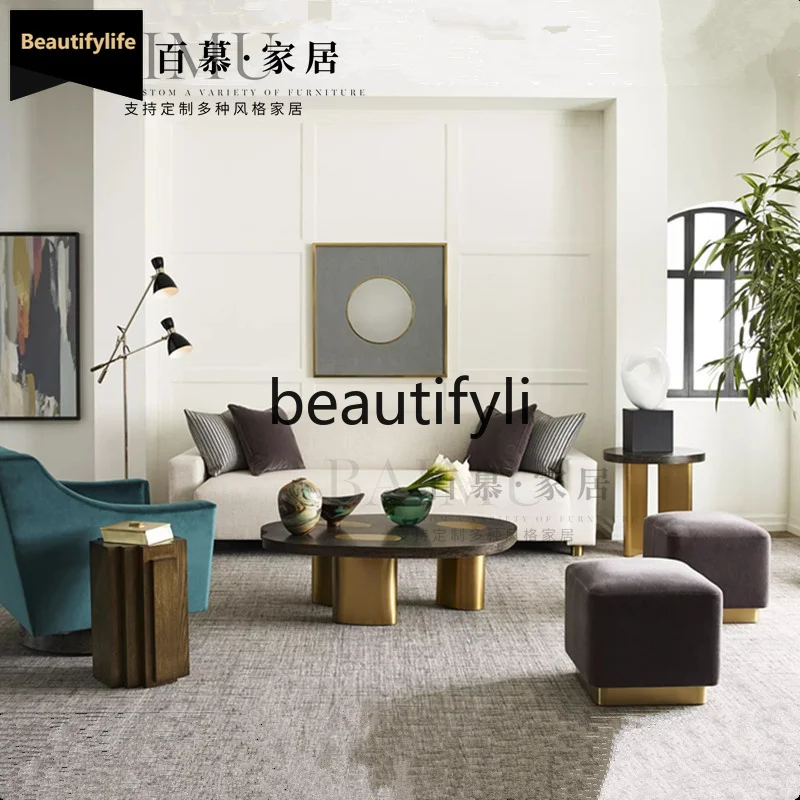 B67 Nordic fashion creative irregular solid wood countertop coffee table metal leg side table reception negotiation tea table