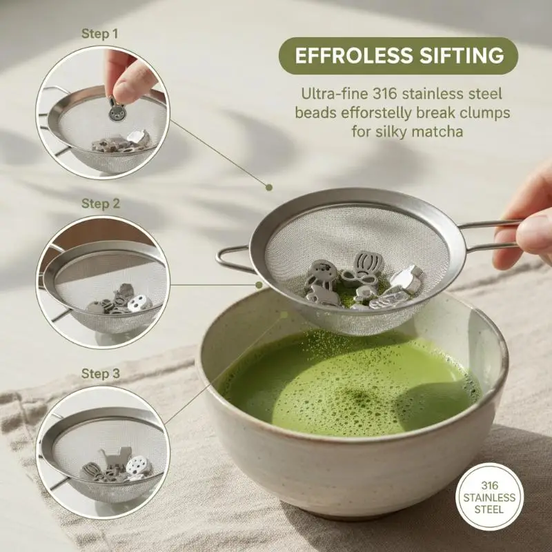 {H} Premium Anti-Clump Matcha Sifter Stainless Steel Sieve With Rolling Beads For Smooth Sifting No More Lumps Food-Safe Durable