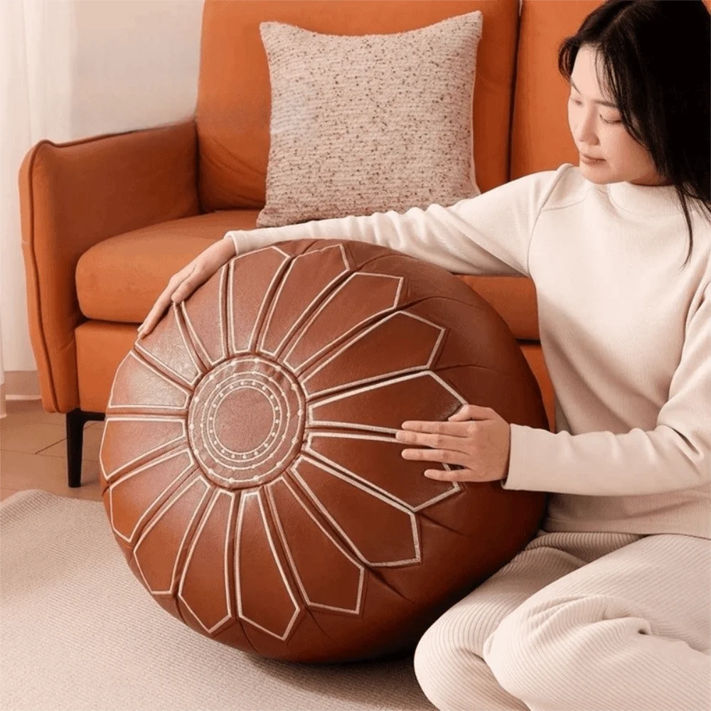 Round Seat Cushion Cover Waterproof Large Capacity Pumpkin Pouf Cover Unstuffed Embroidery Storage Bag Home Furniture