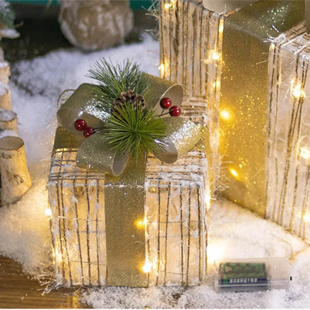 

Набор из 3-х рождественских светящихся коробок, украшения, пластиковые плюшевые декоративные рождественские комплекты «сделай сам», украшения для праздничных и вечеринок