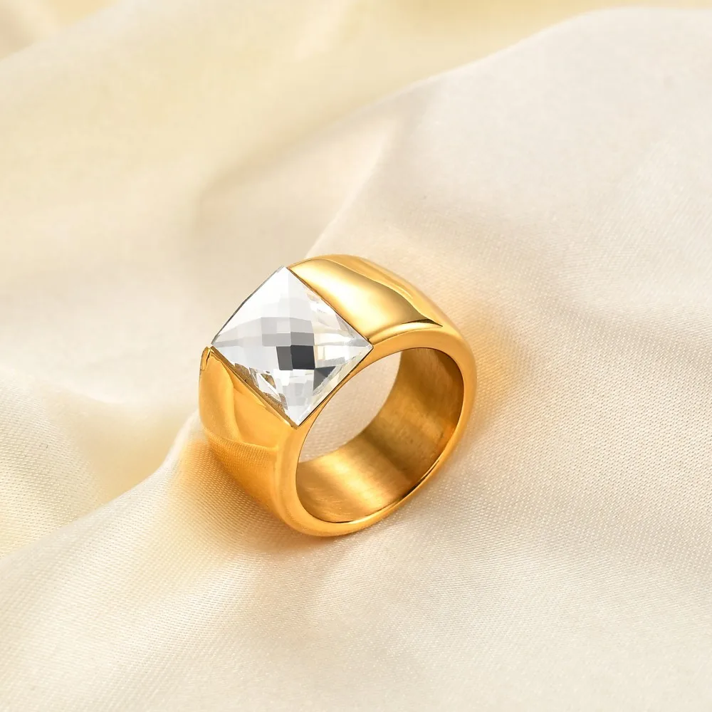 14mm Diamond studded Glass Simple Ring for Women Fashion Couple Rings Luxury Classic Wedding Party Jewelry Wholesale