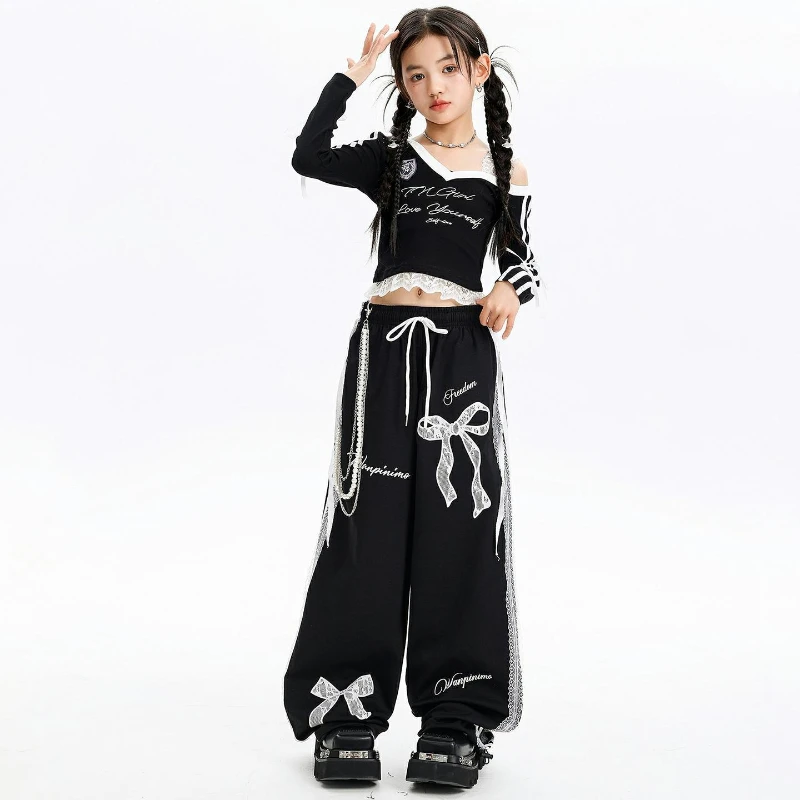 Tenue de danse de rue Hip Hop pour filles, haut à manches longues, pantalon Baggy, Costume de scène de Jazz, vêtements de spectacle de danse de rue K-pop