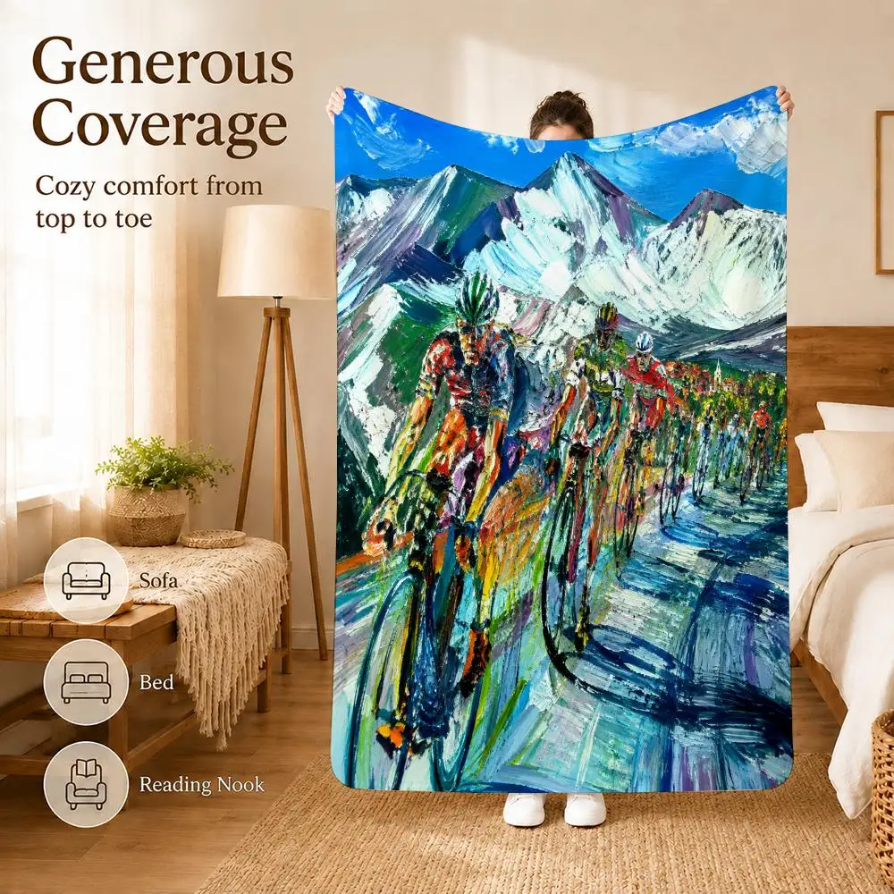 Graffiti Cycling Men Throw Blanket Soft Flannel Throw Lightweight Summer Home Nap for Office Travel Sofa Bed