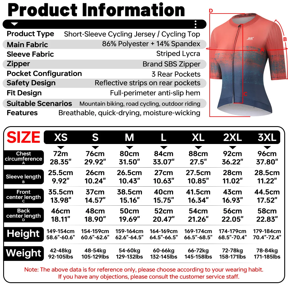X-TIGER Women's Cycling Jersey Short-Sleeved Road Quick-dry Bike Jersey Ladies Breathable Summer Orange Blue Gradient Shirt Gift