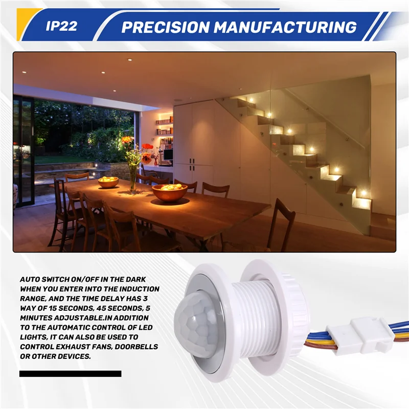 Mini Motion Sensor Light Switch 110-220V PIR Sensor Smart Detection Time Delay Adjustable Infrared Induction Detector-N33R