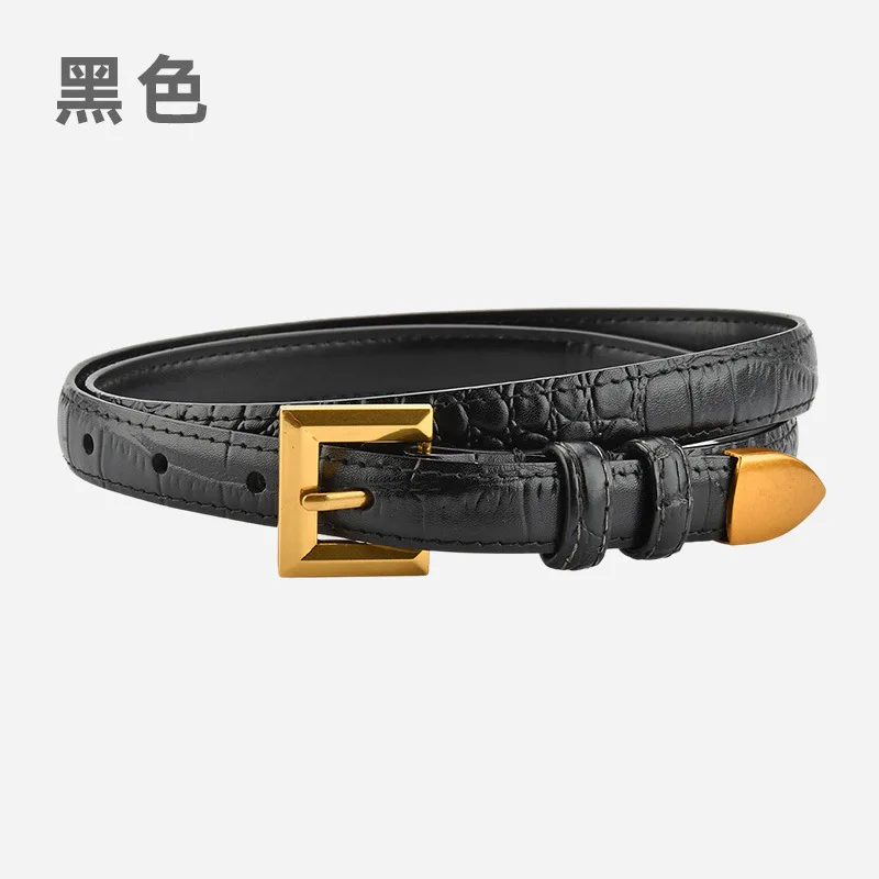 Crocodile pattern genuine leather waist belt, women's simple retro Korean style pants belt, trendy decoration