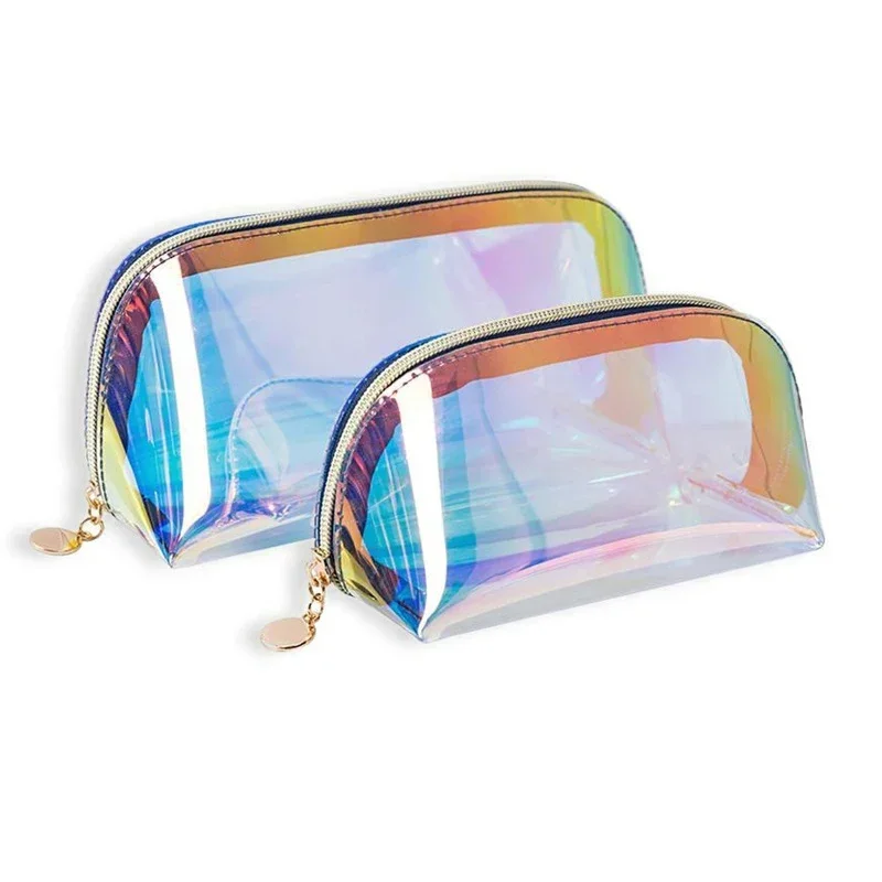 Laser Color Transparent Cosmetic Bag PVC Toiletry Makeup Bag Organizer Female Girls Waterproof Zipper Make Up Beauty Case