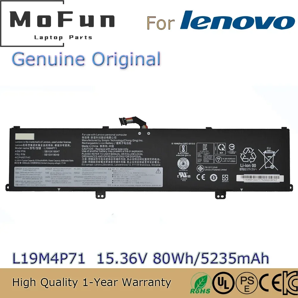 

Совершенно новый оригинальный аккумулятор для ноутбука L19M4P71 15,36 В 80 Втч для Lenovo ThinkPad P1 Gen 3 20TH002LAU 5B10X19049 L19C4P71 L19L4P71 и т. д.