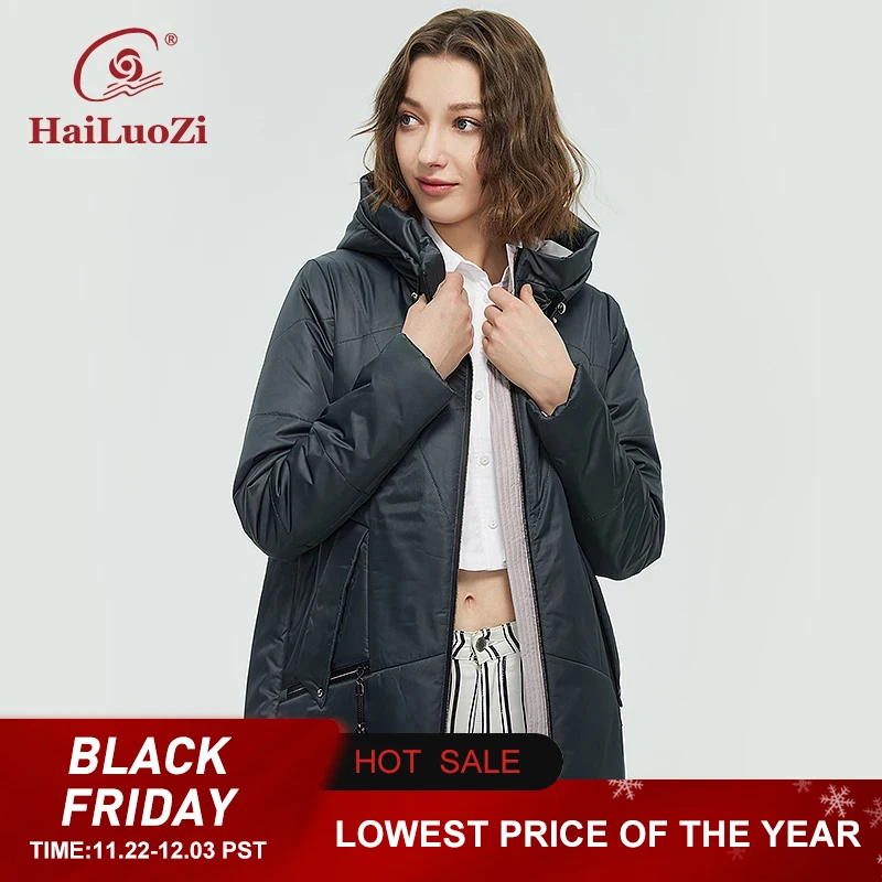 HaiLuoZi 2022 Women's Autumn Winter Jackets Zipper Hooded Women Coat Thin Cotton Fashion Short Warm Outwear Casual Parka 38