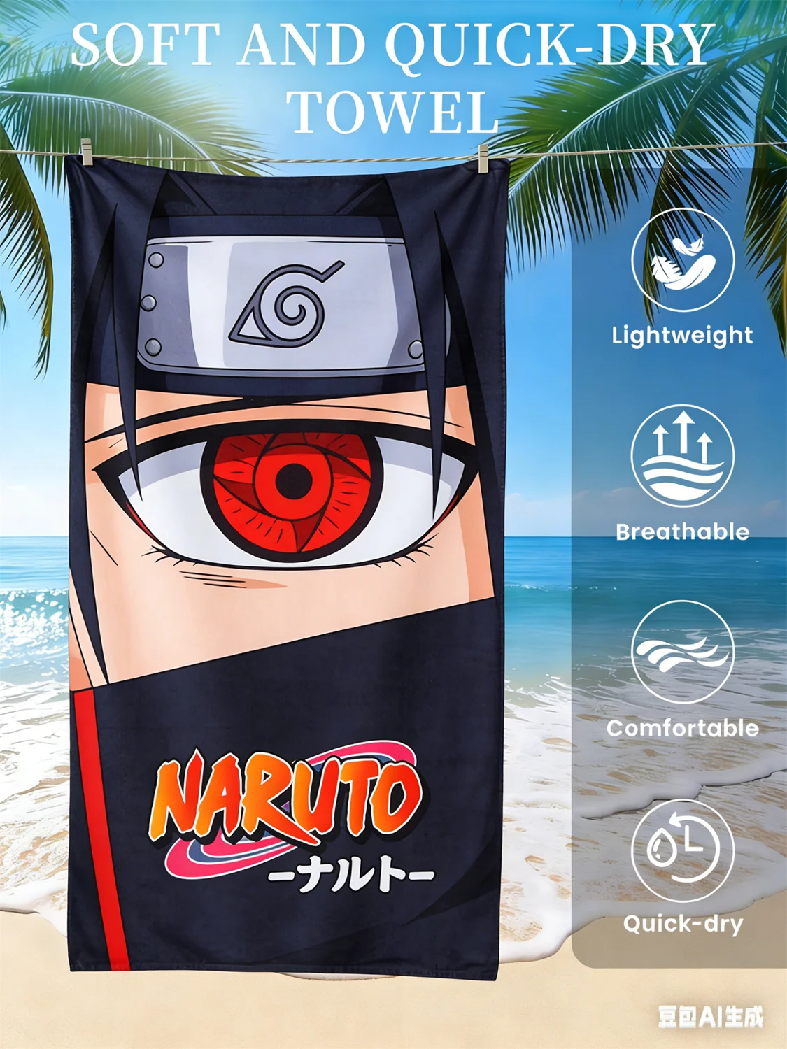 

Naruto Beach Towel, Anime Fan Favorite Character Print Quick-Dry Towel for Beach, Pool, Vacation and Anime Enthusiasts