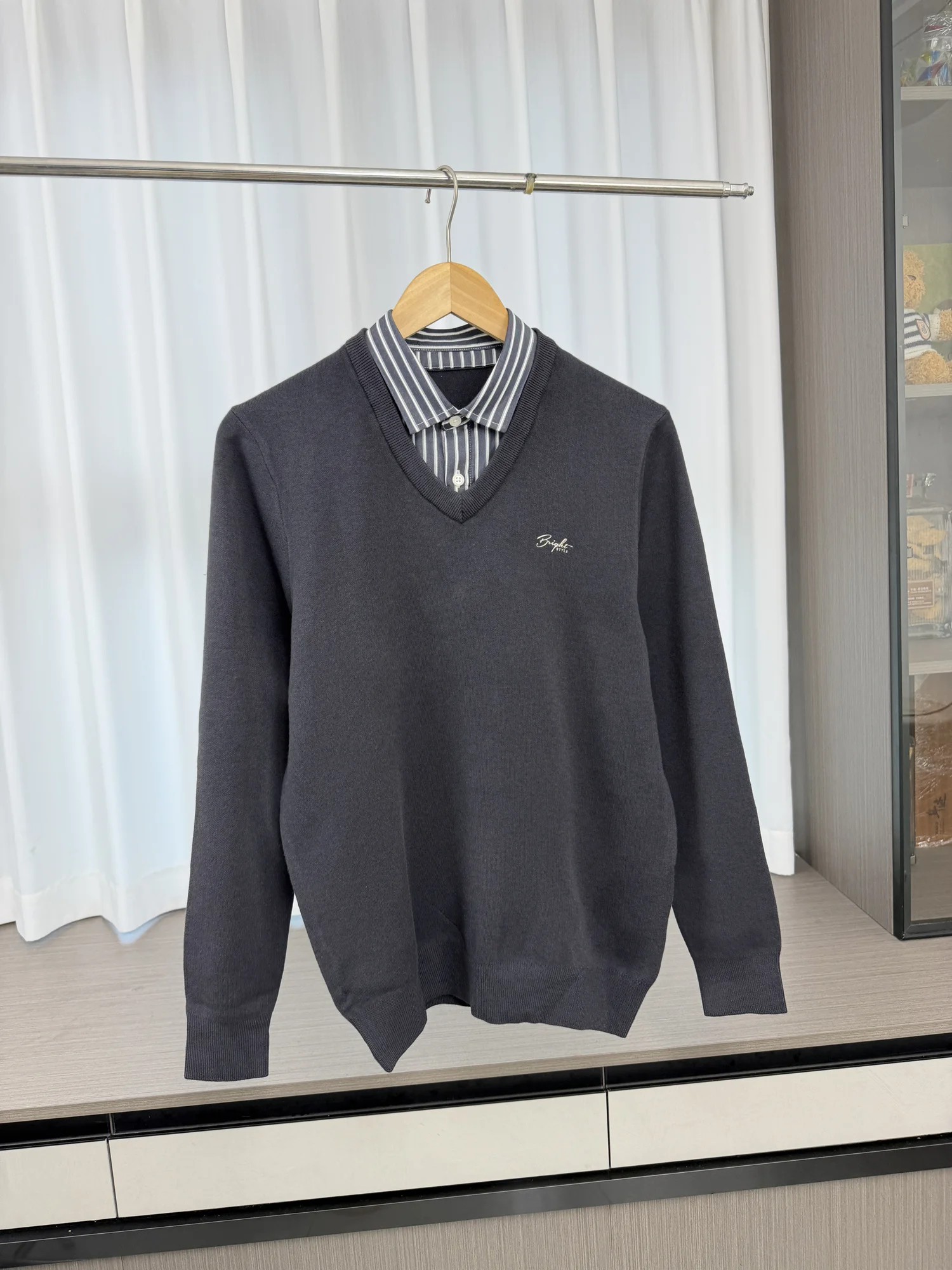 

Men's Casual Knitwear Sweater Patchwork Fake Two-Piece Busin Sle Long Sve Warm Thermo Autumn Winter Faion Commute